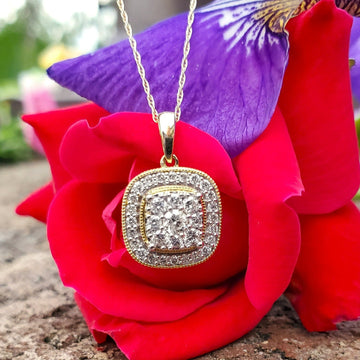 14k Yellow Gold .75 CTW Square Diamond Halo Pendant DPD-26743